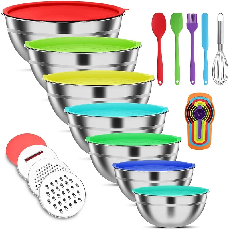 7-Piece Stainless Steel Mixing Bowl Set With Lids & Graters – Space-Efficient Prep Kit 1