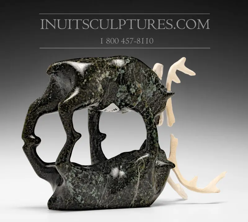 8-Inch Caribou Reflection Sculpture By Tony Oqutaq 1