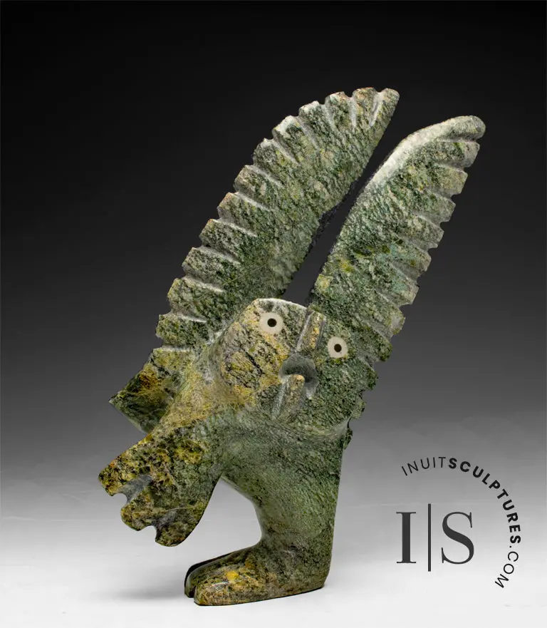 8-Inch Dancing Owl Carving By Palaya Qiatsuq – 'Gather No Moss' 1