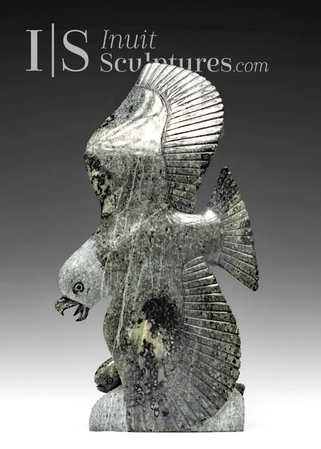 8-Inch Eagle With Fish Sculpture By Pits Qimirpik – Victory Motif 1