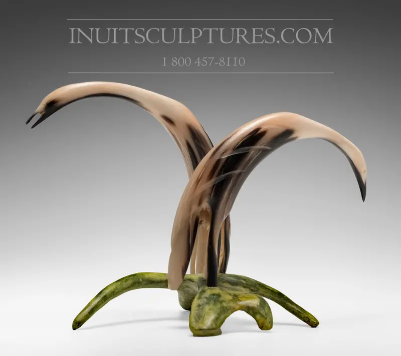 8-Inch Muskox Love Birds Sculpture By Buddy Nutik Alikamik 1