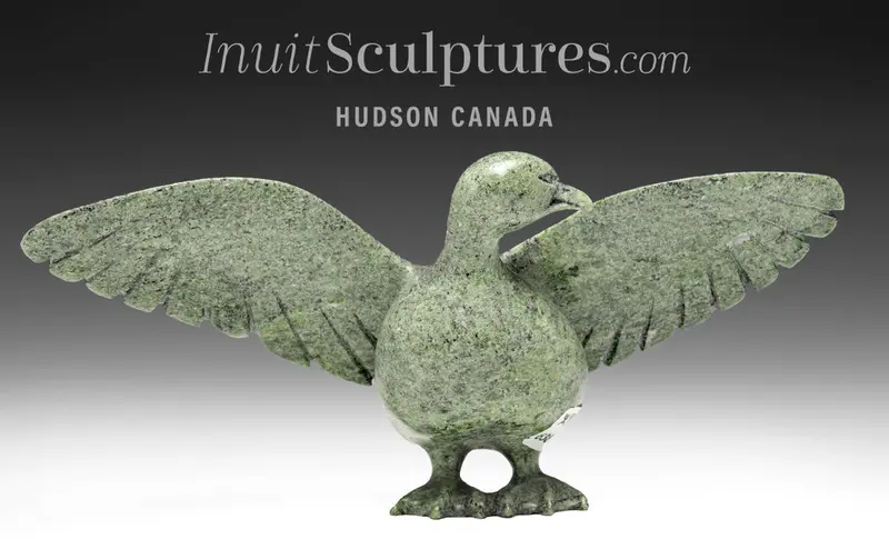 8-Inch Signature Standing Goose Sculpture By Pudlalik Shaa – 'Cast A Glance' 1