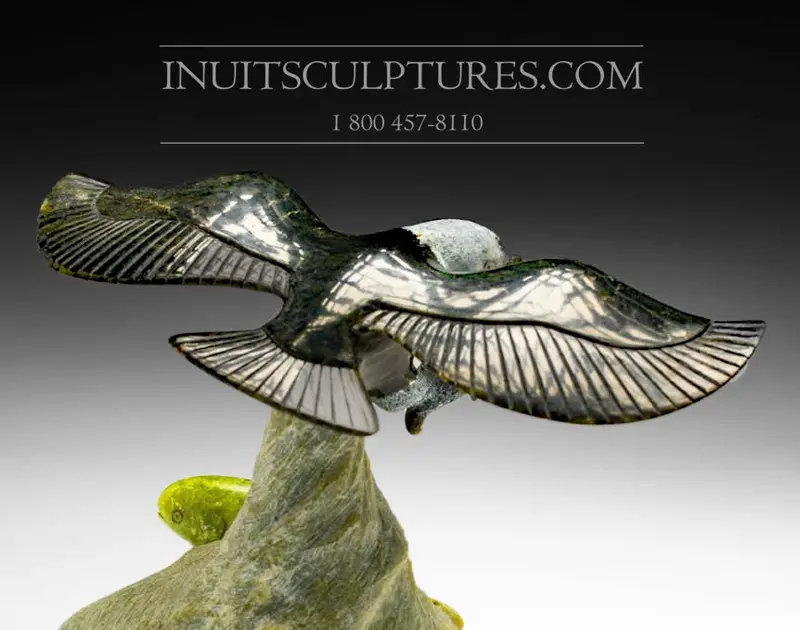8-Inch Soaring Eagle With Fish Carving By Pits Qimirpik 1