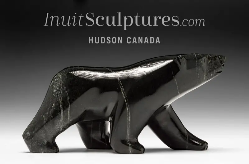 8-Inch Striding Polar Bear Carving By Allan Sheutiapik (Black Coffee) 1