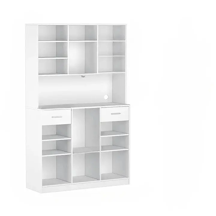 8-Tier Freestanding Kitchen Pantry Cabinet – Open Shelving, Drawers, Cable Management & Anti-Tip Stability 1