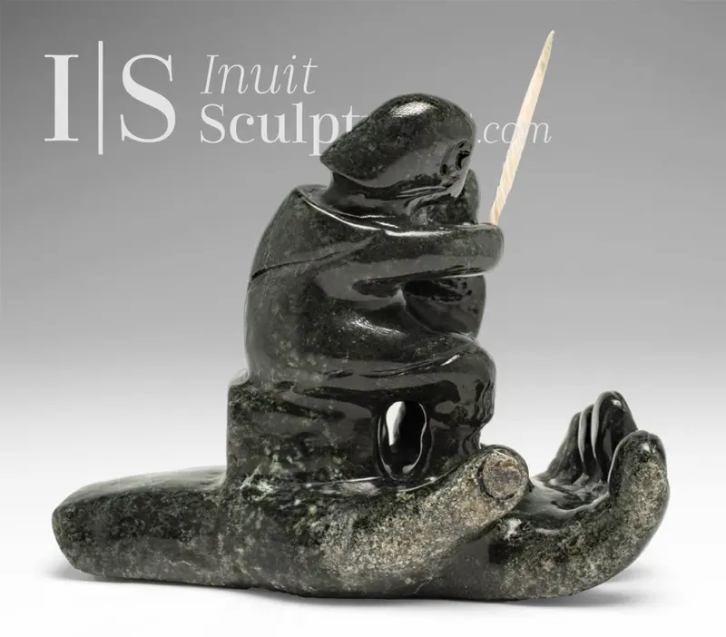 9" Hand-Of-The-Carver Sculpture By Kellyapik Etidloie — 'Hand Over' 1