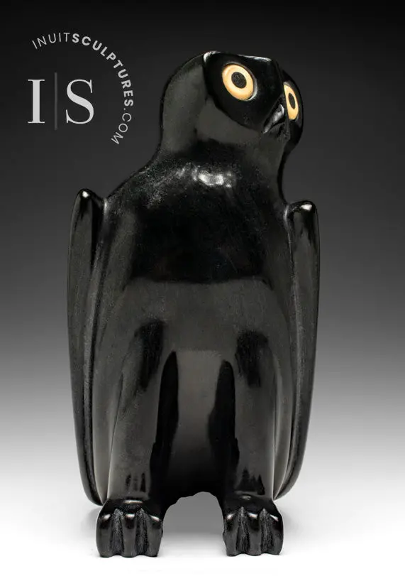 9-Inch Black Licorice Owl Sculpture By Sam Qiatsuk 1