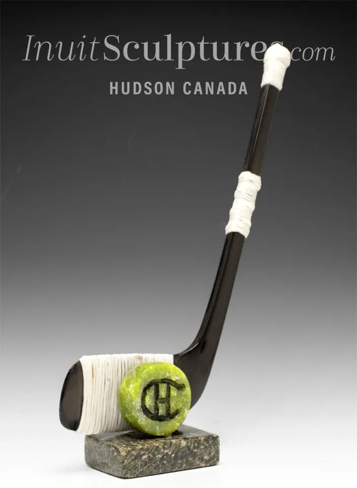 9-Inch Montreal Canadiens Hockey Stick Sculpture By Tapaunagi Qatsiya – 'He Shoots, He Scores' 1