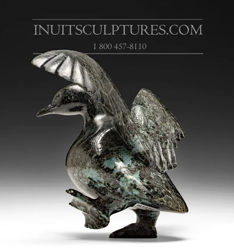 9-Inch Turquoise Dark Dancing Goose Sculpture By Pudlalik Shaa 1