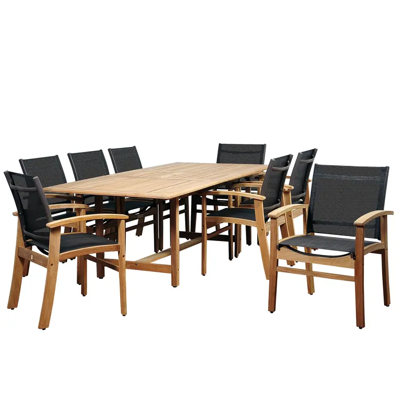 9-Piece Rectangular Extendable Outdoor Dining Set With Weather-Resistant Net Chairs 1