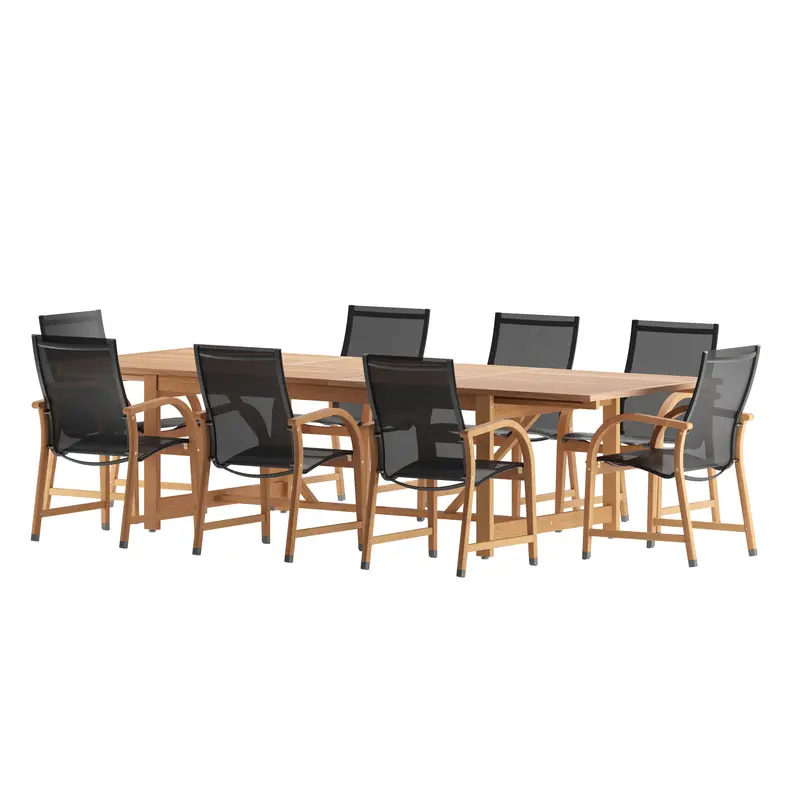 9-Piece Weather-Net Chair Extendable Dining Set – Durable Teak Outdoor Furniture 1
