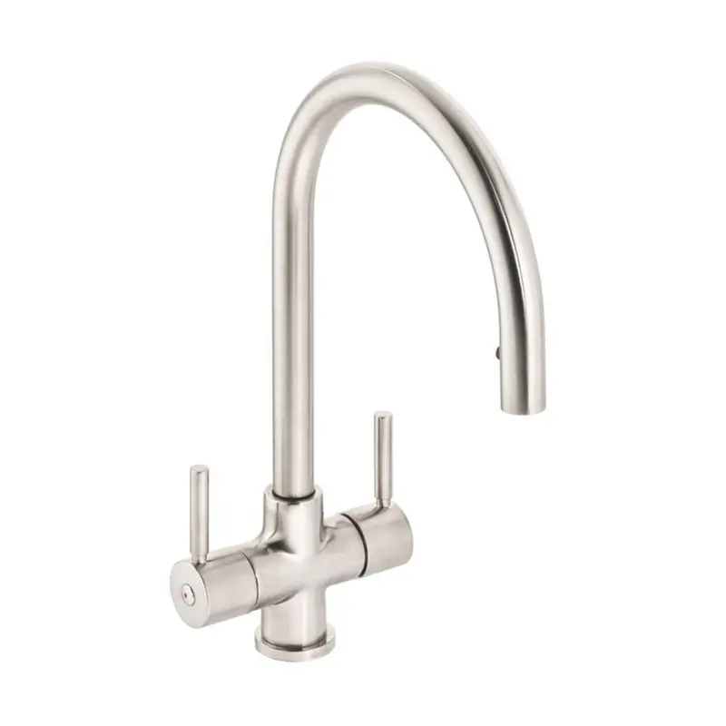 Abode Pull-Out Kitchen Mixer Tap – Brushed Nickel Finish, Dual Lever Control 1