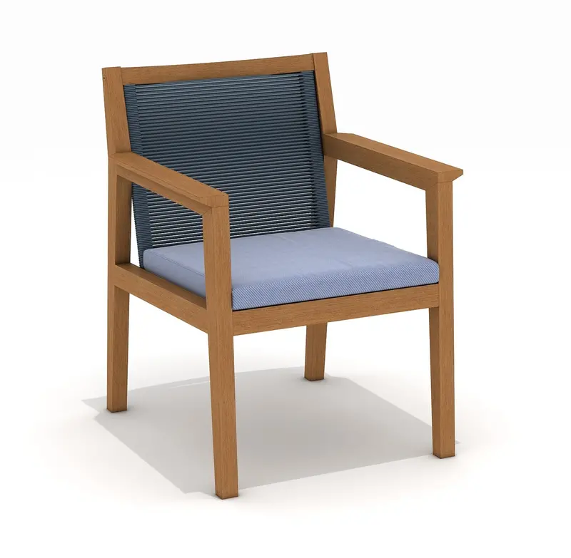 Agate Blue Rope Accent Armchair – Teak Wood Dining Chair With Nautical Design 1