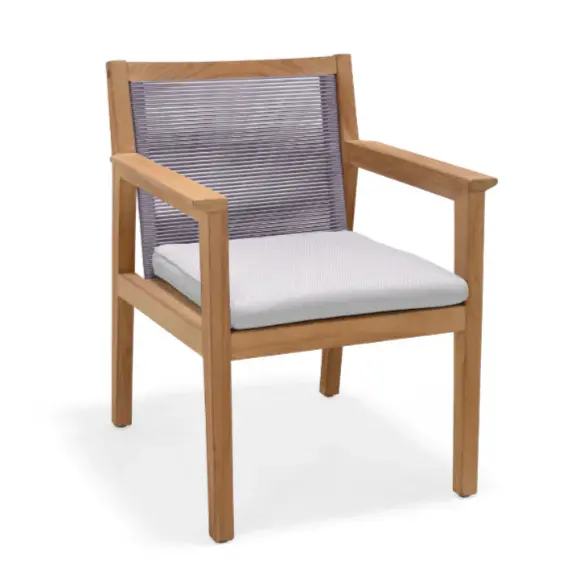 Agate Taupe Rope Accent Armchair – Handcrafted Teak Dining Chair 1