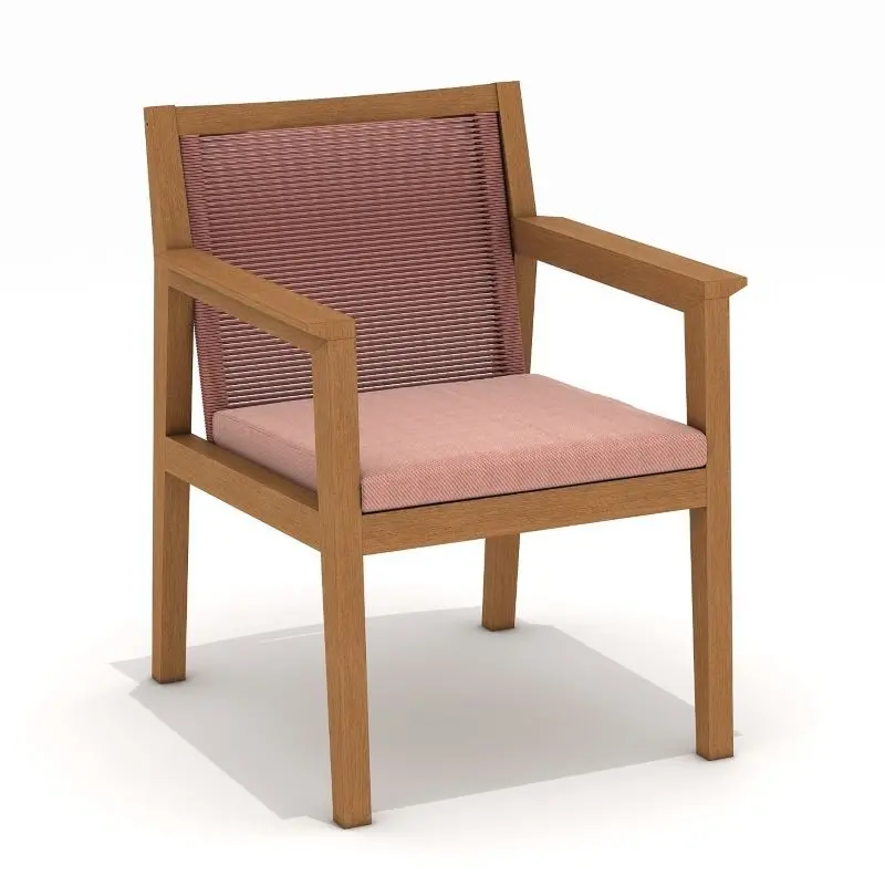 Agate Terracotta Rope Accent Armchair – Rustic Teak Wood Dining Chair 1
