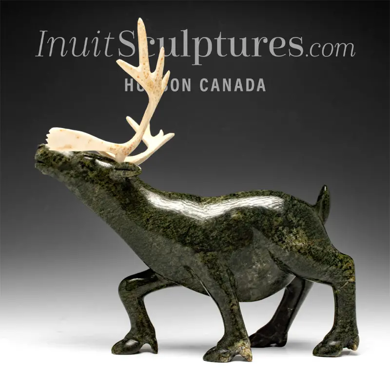 Antique 9-Inch Caribou Figure By Isaaci Etidloie – 'On Bended Knee' 1