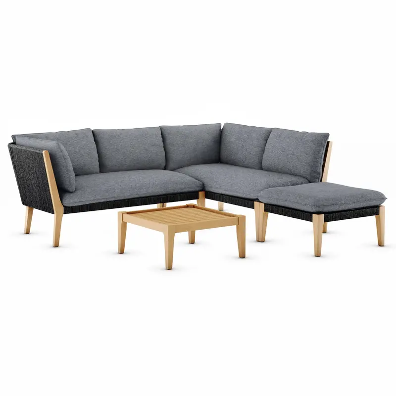 Barry Rope-And-Wood Outdoor Seating Set With Cushions 1
