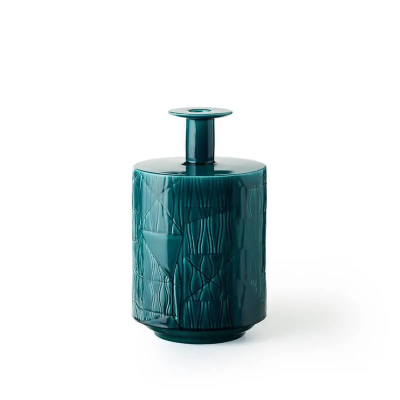 Bethan Laura Wood Blw-7 Glossy Green Crackle-Finish Ceramic Vase 1