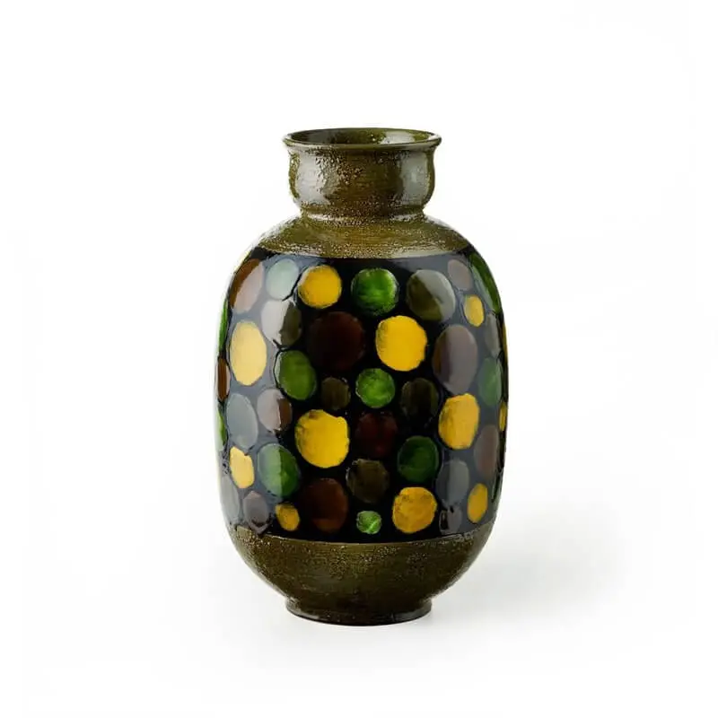 Bitossi Green Ceramic Vase With Circular Motif Design 1