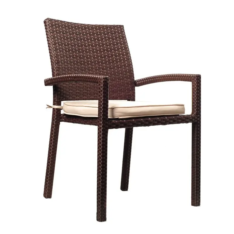 Brown Wicker Armchair With White Cushions 1