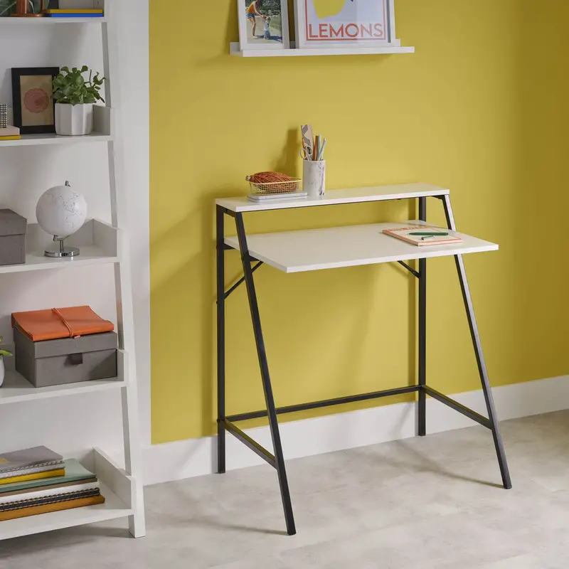 Compact Two-Shelf Desk In Matt White – Ergonomic Home Office Workstation 1