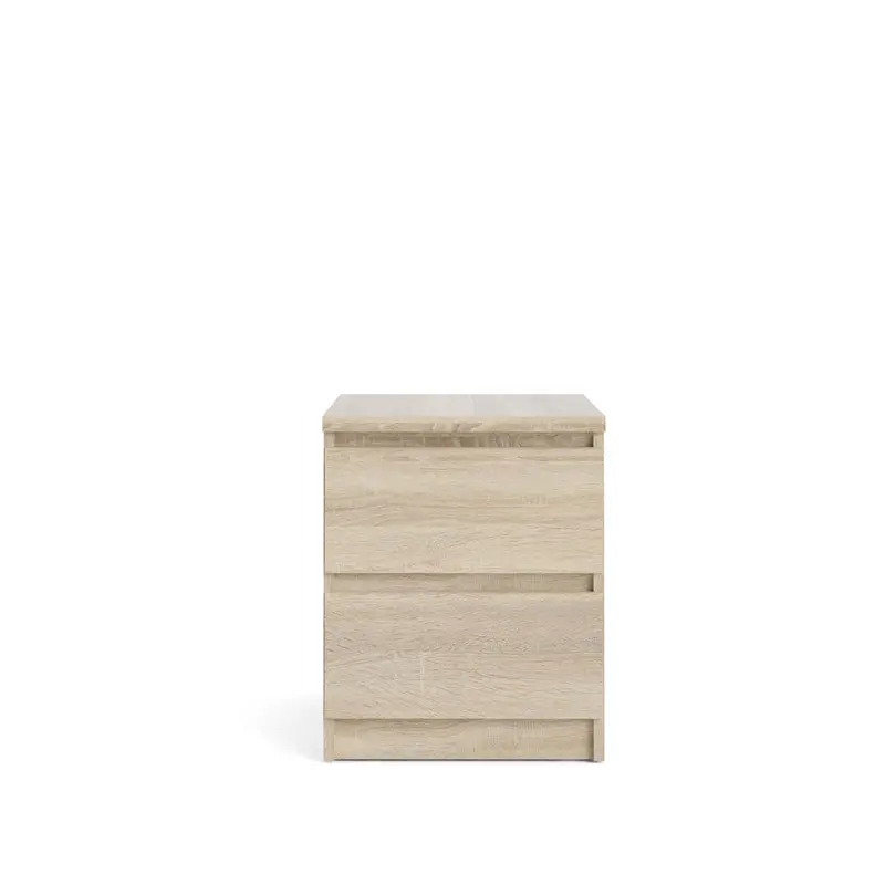 Contemporary Matt Oak Effect Bedside Table – 2-Drawer Bedroom Nightstand 2