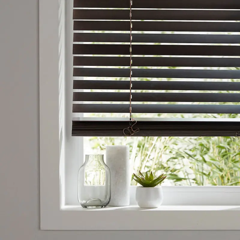 Dark Brown Basswood Venetian Blind – Corded, Adjustable Slats, 90Cm × 180Cm 1