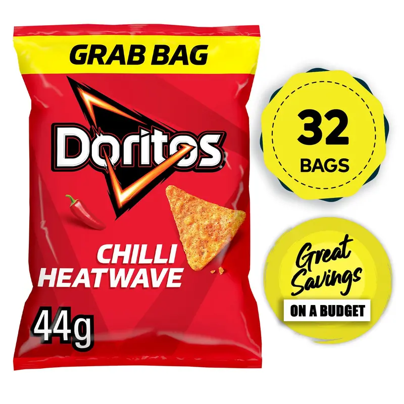 Doritos Chilli Heatwave Tortilla Chips – 32 × 44G Snack Packs, Best Before July 2022 1