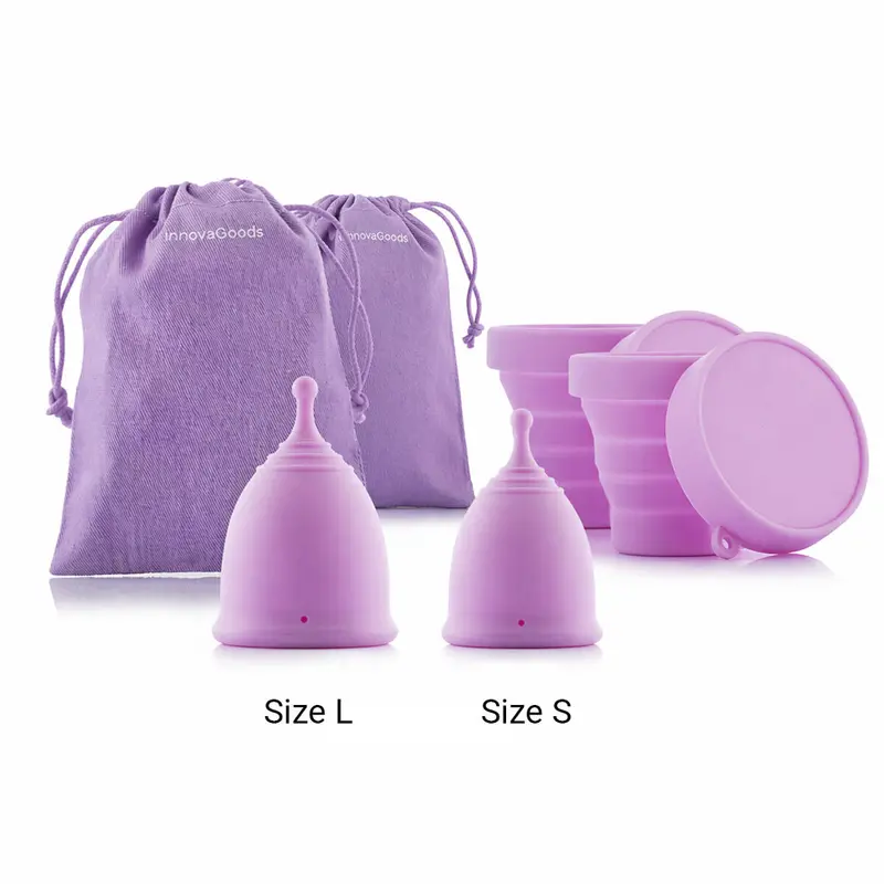 Dual-Sized Menstrual Cup Kit (S: 20 Ml, L: 25 Ml) With Accessories – Kuppy X Innovagoods Period Care Set 1