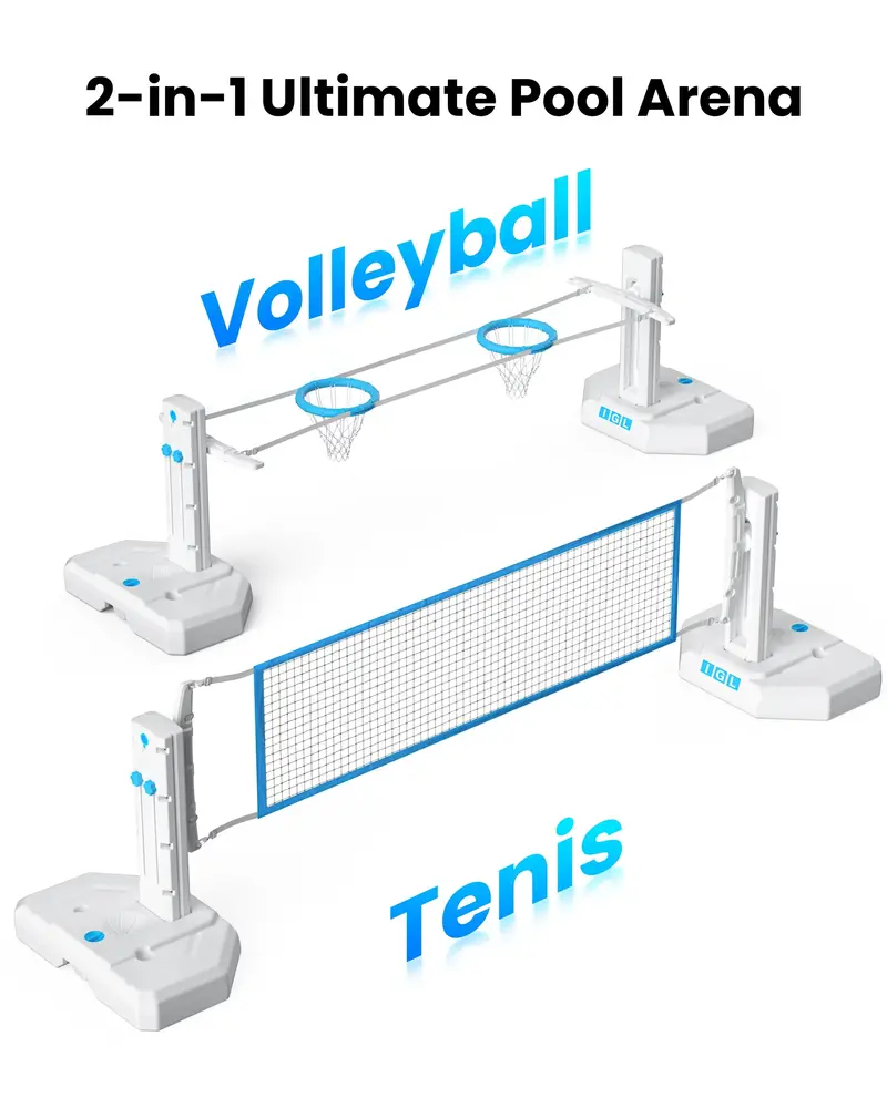 Dunksplash Duo: Pool Volleyball Net & Basketball Hoop Combo 1