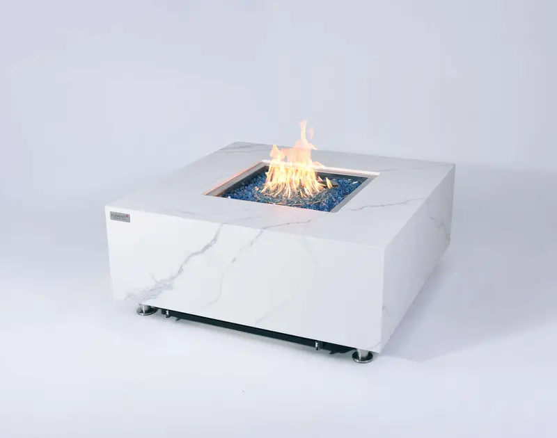Elementi Plus Bianco Fire Table – Glossy White Porcelain Marble Style 1