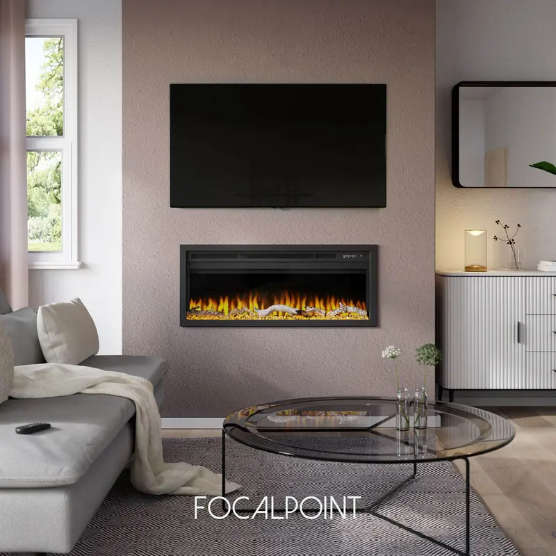 Focal Point Inset Electric Fire – 1.5Kw Log Effect, Matt Black Finish With Built-In Fireplace 1