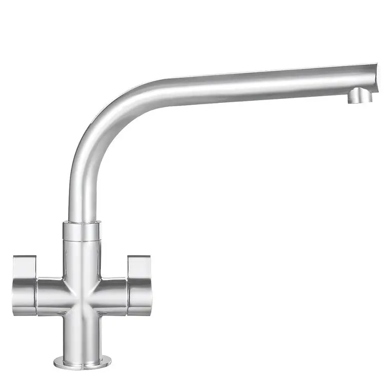 Franke Brushed Steel Kitchen Tap – Double-Lever Swivel Spout Mono Mixer 1