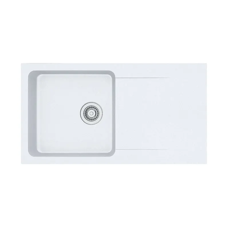 Franke Tectonite 1-Bowl Kitchen Sink – Reversible White Inset Sink With Integrated Drainer & Waste 1