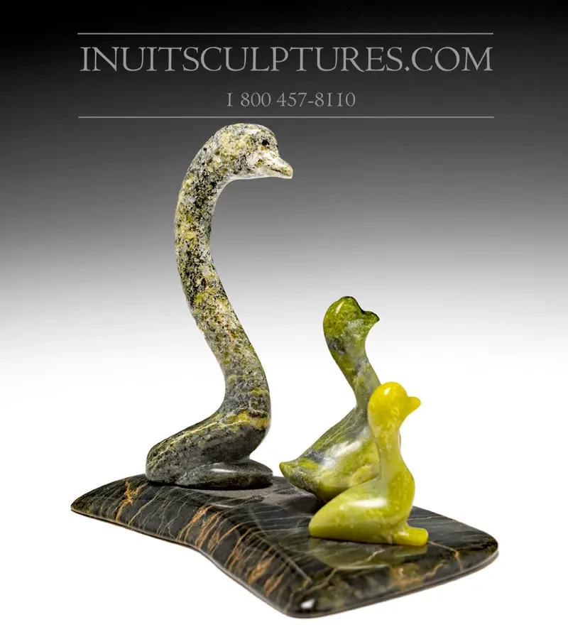 Geese Family Sculpture By Tukiki Manomie (1952–2017) 1