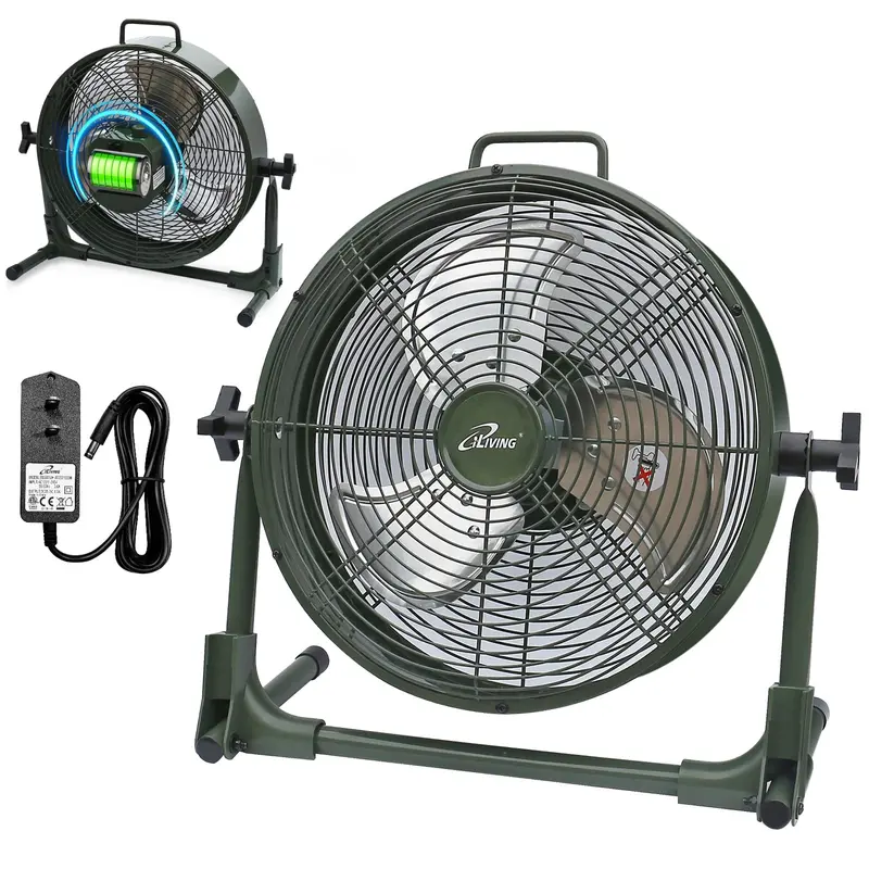 Iliving 12" Rechargeable Camping Fan – Compact, Military Green Portable Fan With All-Day Lithium Battery Life 1