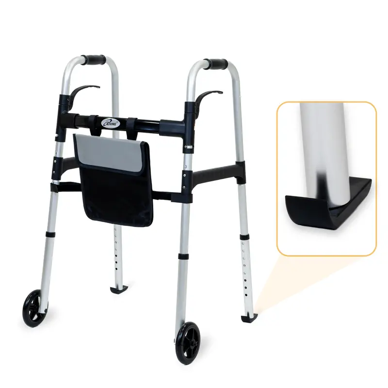 Iliving Easy-Fold Rolling Walker – Upright Mobility Aid With Shopping Basket, Glide Skis, Adjustable Height & 350 Lb Support 1