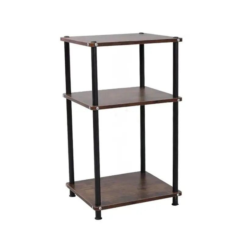 Industrial 3-Tier End Table With Open Shelving – Rustic Wood & Black Metal Accent Side Table 1