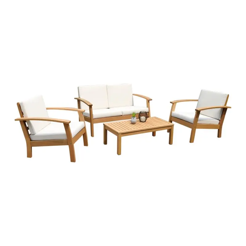 Kingsbury Teak-Finish Solid Wood Lounge Chair With White Cushions 3