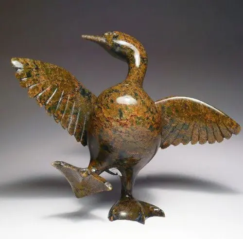 Large Dancing Bird (Goose) Sculpture By Pudlalik Shaa 1