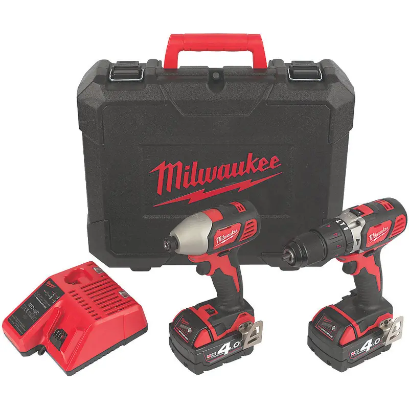 Milwaukee M18 Twin Cordless Drill & Driver Kit – Brushed Motor, 2×4.0Ah Batteries 1