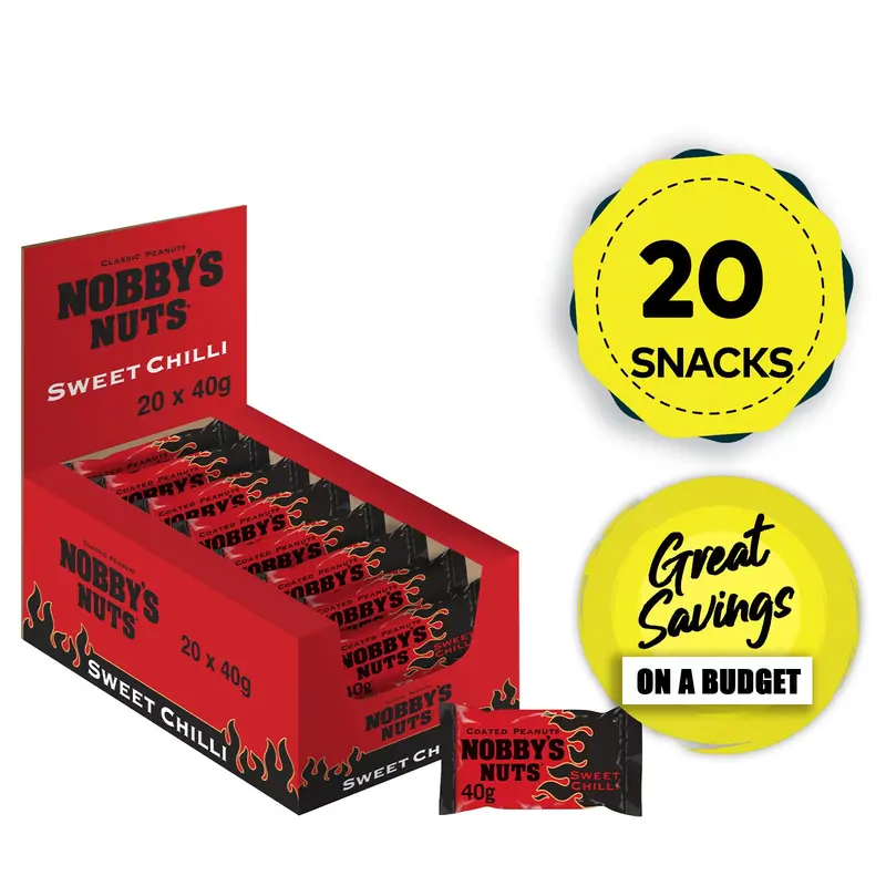 Nobby’S Sweet Chilli Peanuts – 20×40G Snack Pack, Crunchy Coated Nuts 1