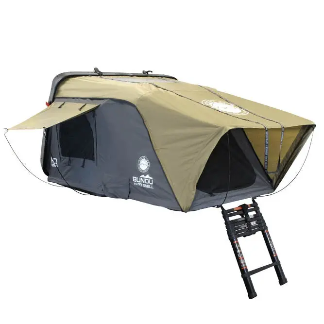 Ovs Hd Bundu Cantilever Rooftop Tent — Grey Hard Shell With Green Rainfly 1