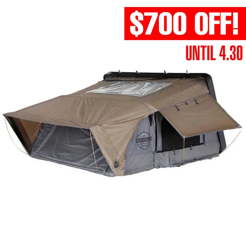 Ovs Hd Bushveld Cantilever Rooftop Tent — 4-Person, Grey Shell, Tan Rainfly 1