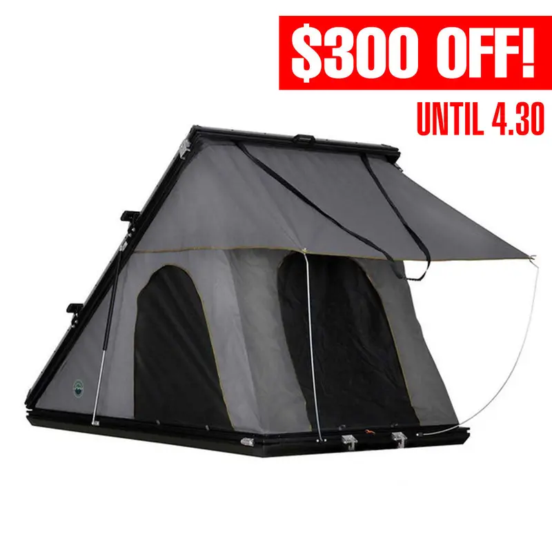Ovs Hd Mamba Clamshell Rooftop Tent — 3-Person Aluminum Hard Shell, Grey Body, Green Trim 1
