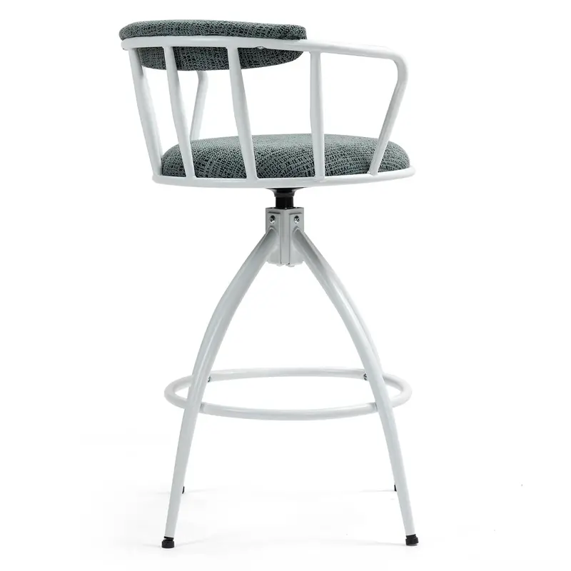 Pair Of Swivel Blue Bar Stools – Upholstered Seats, Backrests & Footrests On Sturdy Steel Frames For Kitchen Islands 1