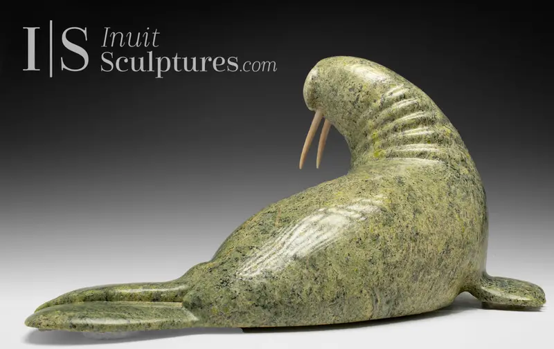 Rare 13-Inch Basking Walrus Sculpture By Johnny Palister – Collectible Arctic Art 'Bertrand' 1