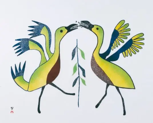 Rare 1981 Vintage Print: 'Birds And Mosquitoes' By Mary Qayuaryuk (Kudjuakjuk) 1