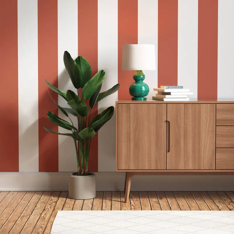 Red-And-White Striped Textured Wallpaper – Wipeable Living Room Or Bedroom Roll (10 Metres) 1