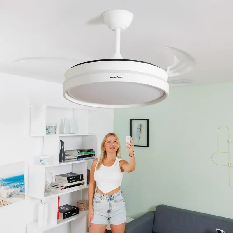 Retractable 4-Blade Led Ceiling Fan – Keteez (White, 72 W, Ø49–104 Cm) 1